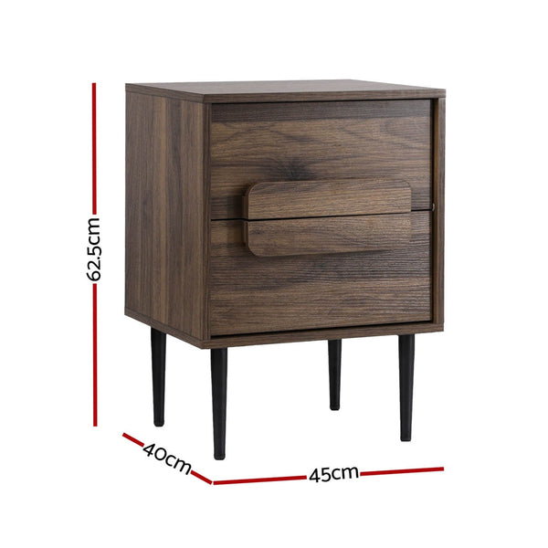 Artiss Bedside Table Nightstand 2 Drawers - Walnut Artiss