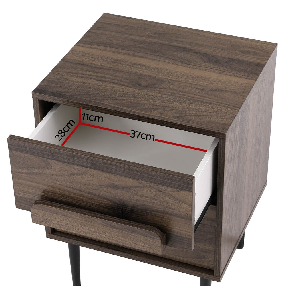 Artiss Bedside Table Nightstand 2 Drawers - Walnut Artiss