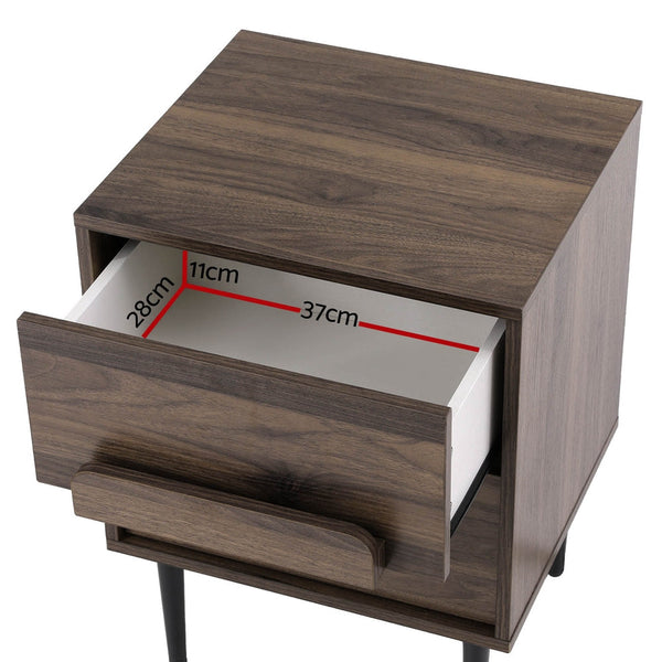 Artiss Bedside Table Nightstand 2 Drawers - Walnut Artiss