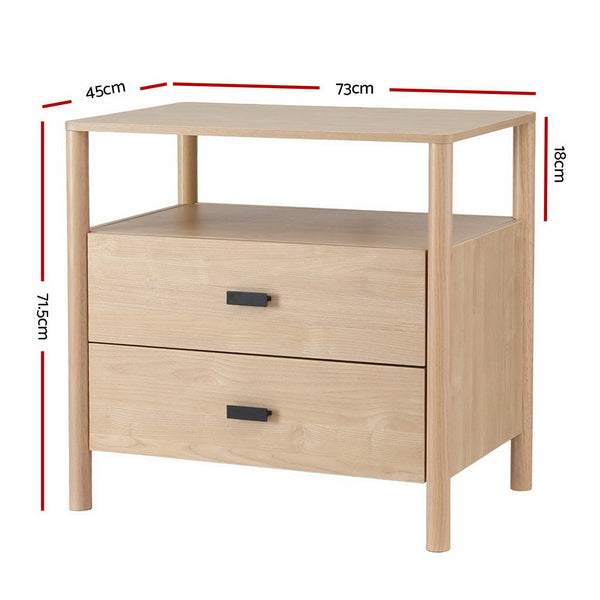 Artiss Bedside Table Nightstand 2 Drawers - Pine Artiss