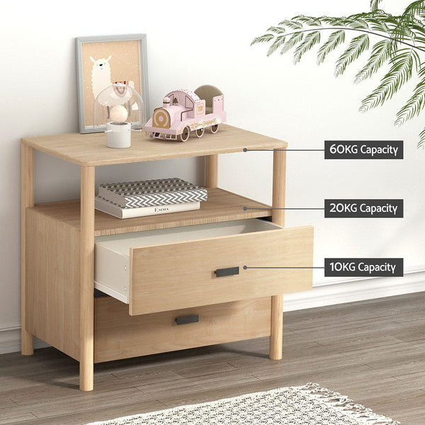 Artiss Bedside Table Nightstand 2 Drawers - Pine Artiss