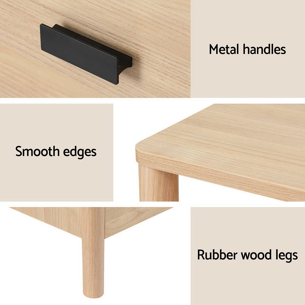 Artiss Bedside Table Nightstand 2 Drawers - Pine Artiss