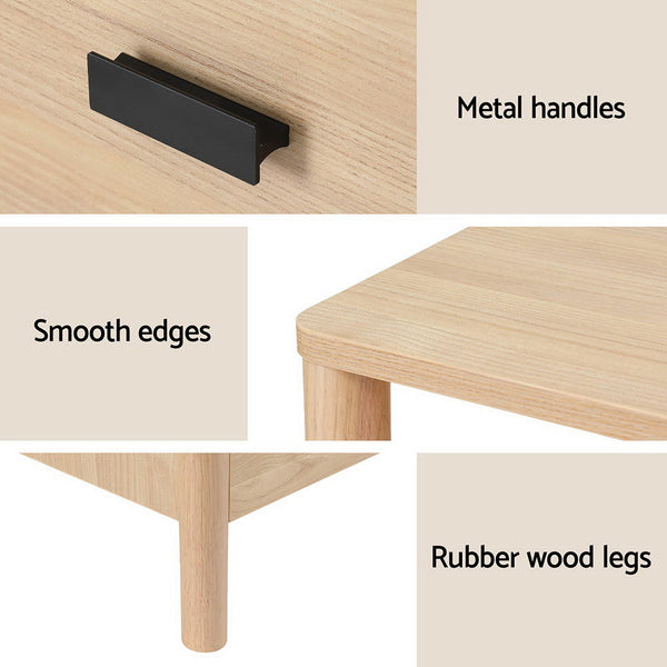 Artiss Bedside Table Nightstand 2 Drawers - Pine Artiss