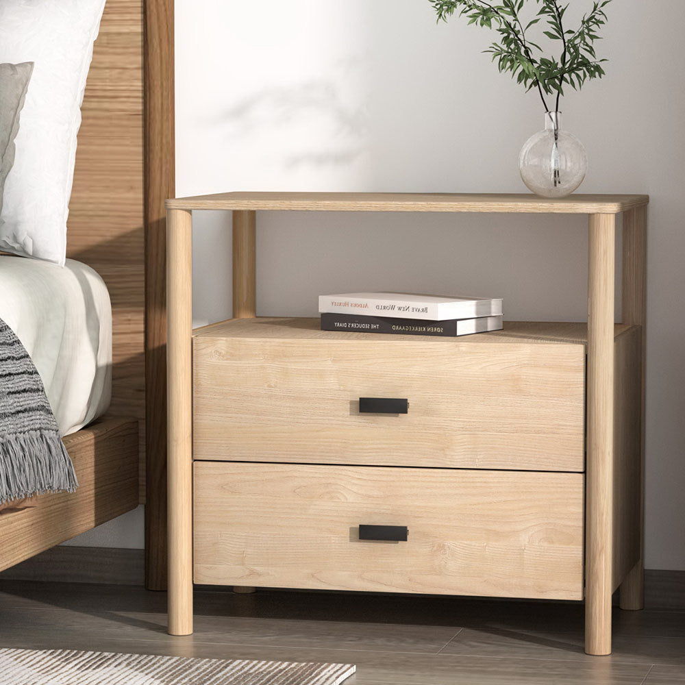 Artiss Bedside Table Nightstand 2 Drawers - Pine Artiss