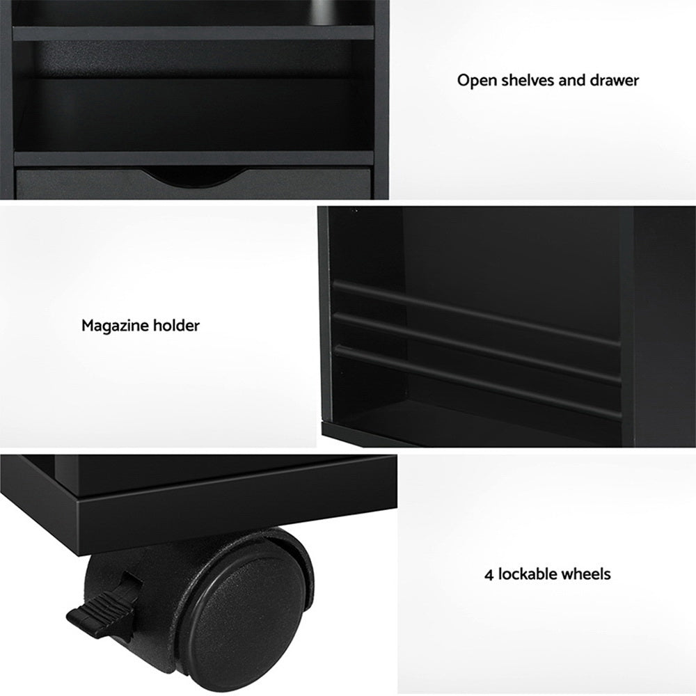 Artiss Bedside Table Charging USB Ports LED - TALA Black Artiss