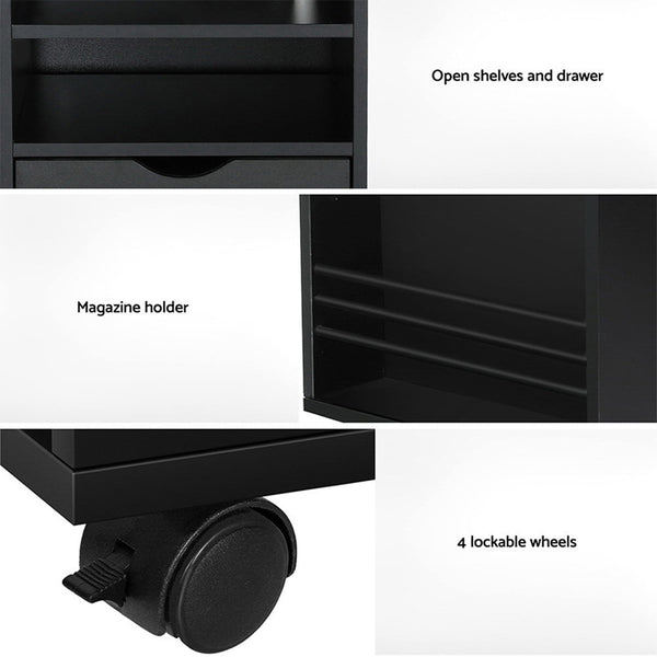 Artiss Bedside Table Charging USB Ports LED - TALA Black Artiss