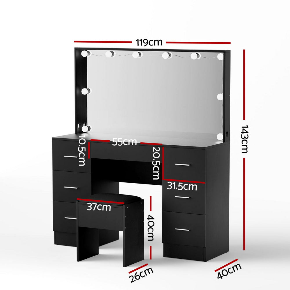 Artiss Dressing Table Vanity Desk Set Stool 10 Led Bulbs Black Awezingly