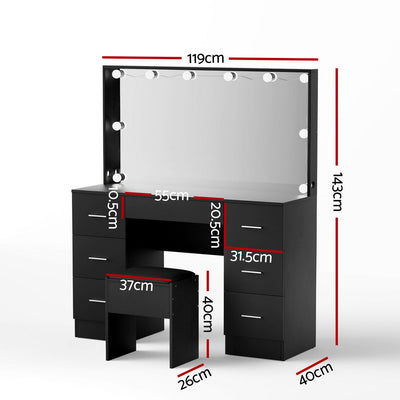 Artiss Dressing Table Vanity Desk Set Stool 10 Led Bulbs Black