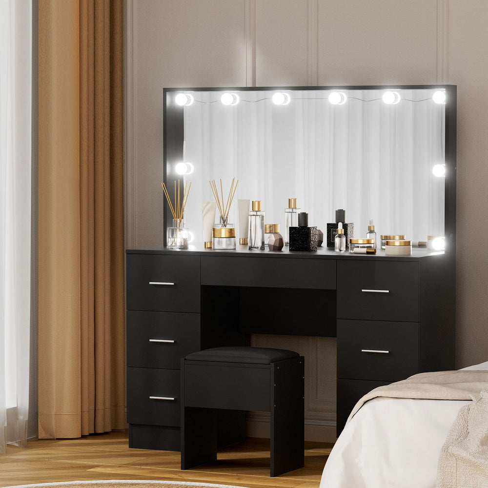 Artiss Dressing Table Vanity Desk Set Stool 10 Led Bulbs Black Awezingly