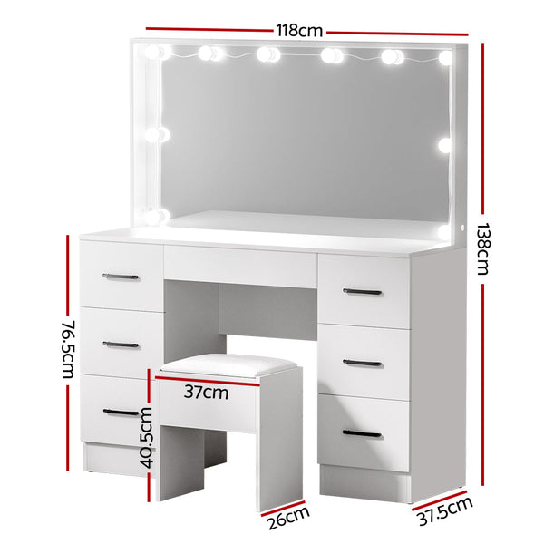 Artiss Dressing Table Set Stool 10 Led Bulbs White Debbie Artiss