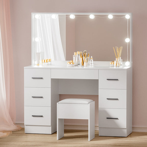 Artiss Dressing Table Set Stool 10 Led Bulbs White Debbie Artiss