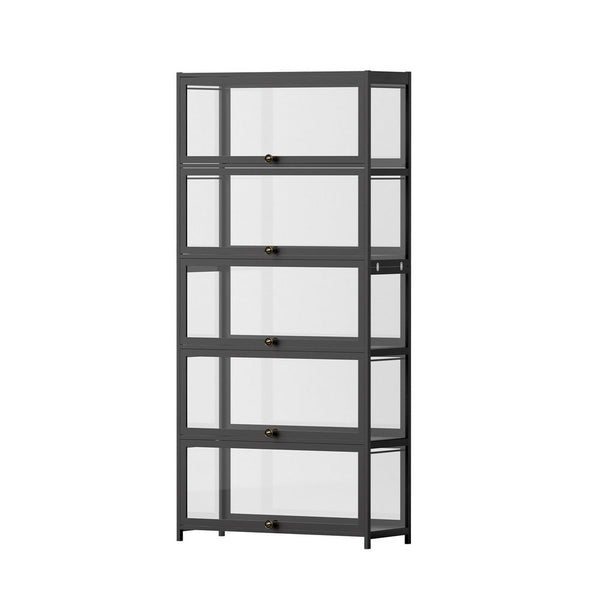 Artiss 5-Tier Display Cabinet Storage Bookshelf Clear Shelf Black Awezingly