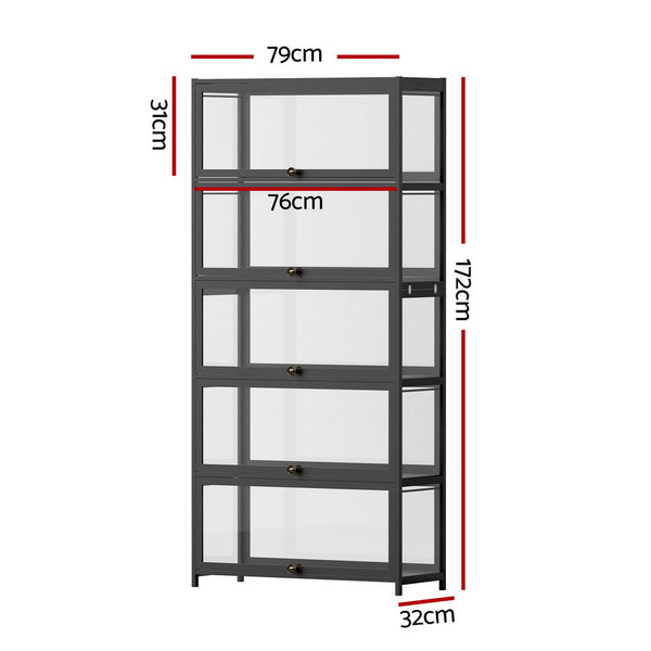Artiss 5-Tier Display Cabinet Storage Bookshelf Clear Shelf Black Awezingly