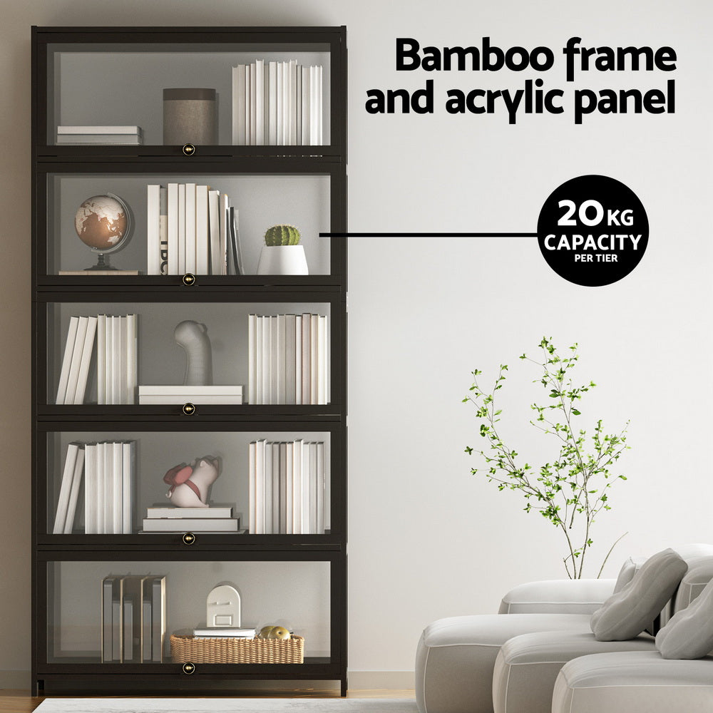 Artiss 5-Tier Display Cabinet Storage Bookshelf Clear Shelf Black Awezingly