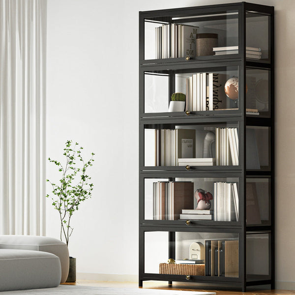 Artiss 5-Tier Display Cabinet Storage Bookshelf Clear Shelf Black Awezingly