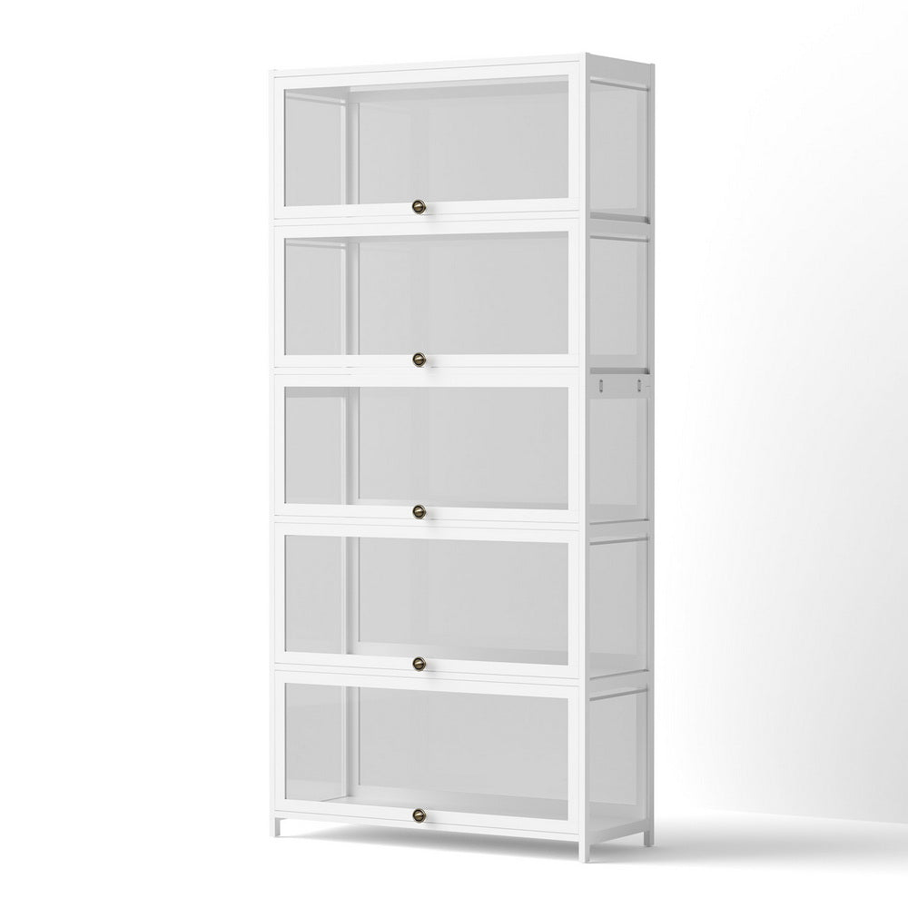 Artiss 5-Tier Display Cabinet Storage Bookshelf Clear Shelf White Awezingly