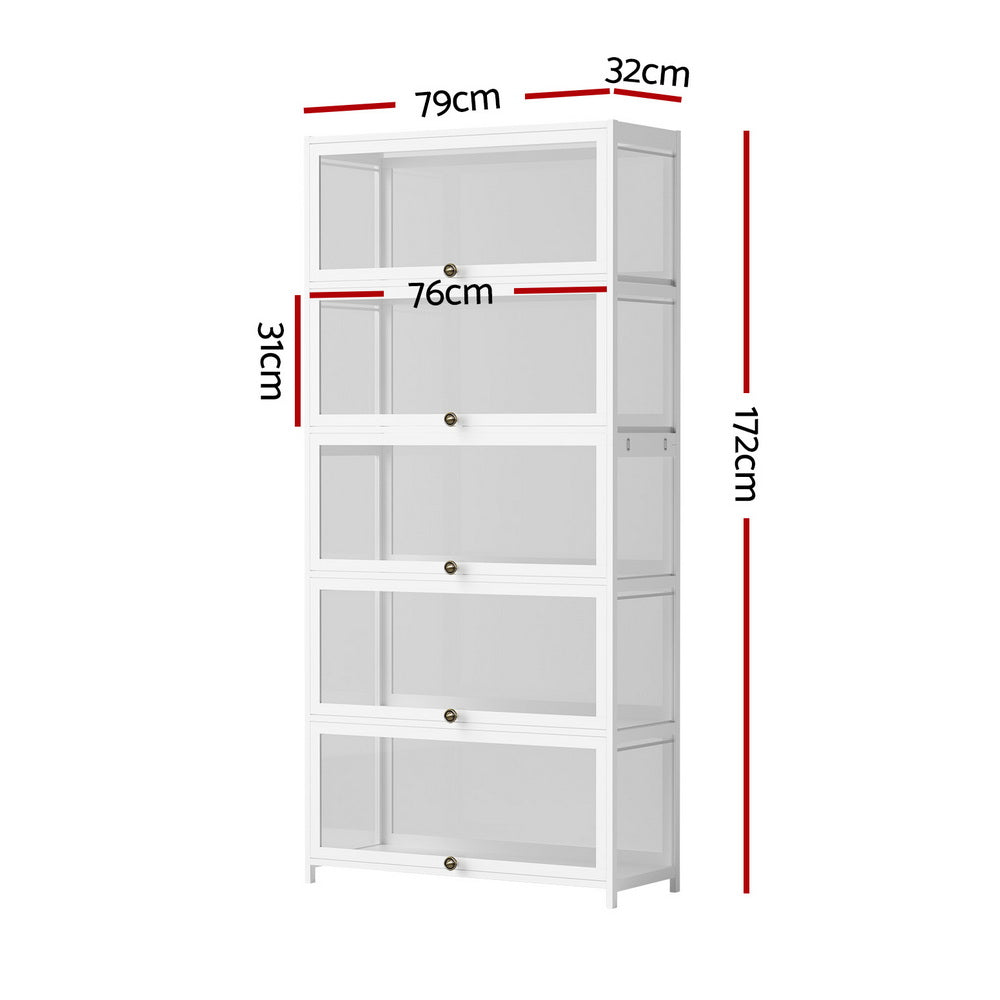 Artiss 5-Tier Display Cabinet Storage Bookshelf Clear Shelf White Awezingly