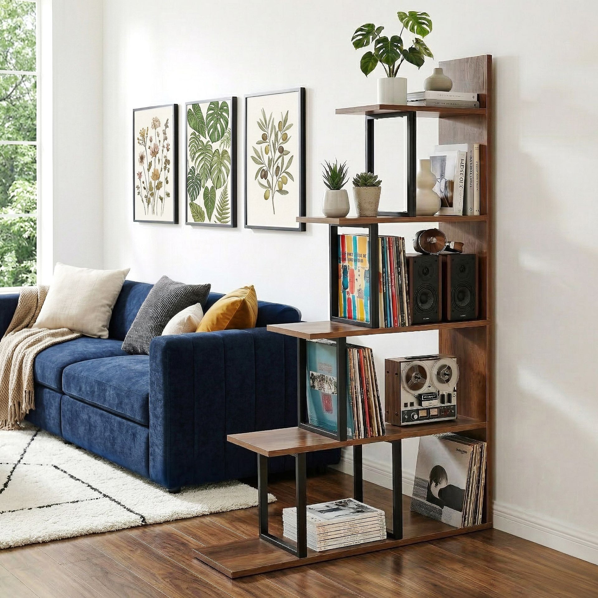 Artiss 5 Tiers Bookshelf Ladder Corner Shelf Bookcase Walnut Awezingly