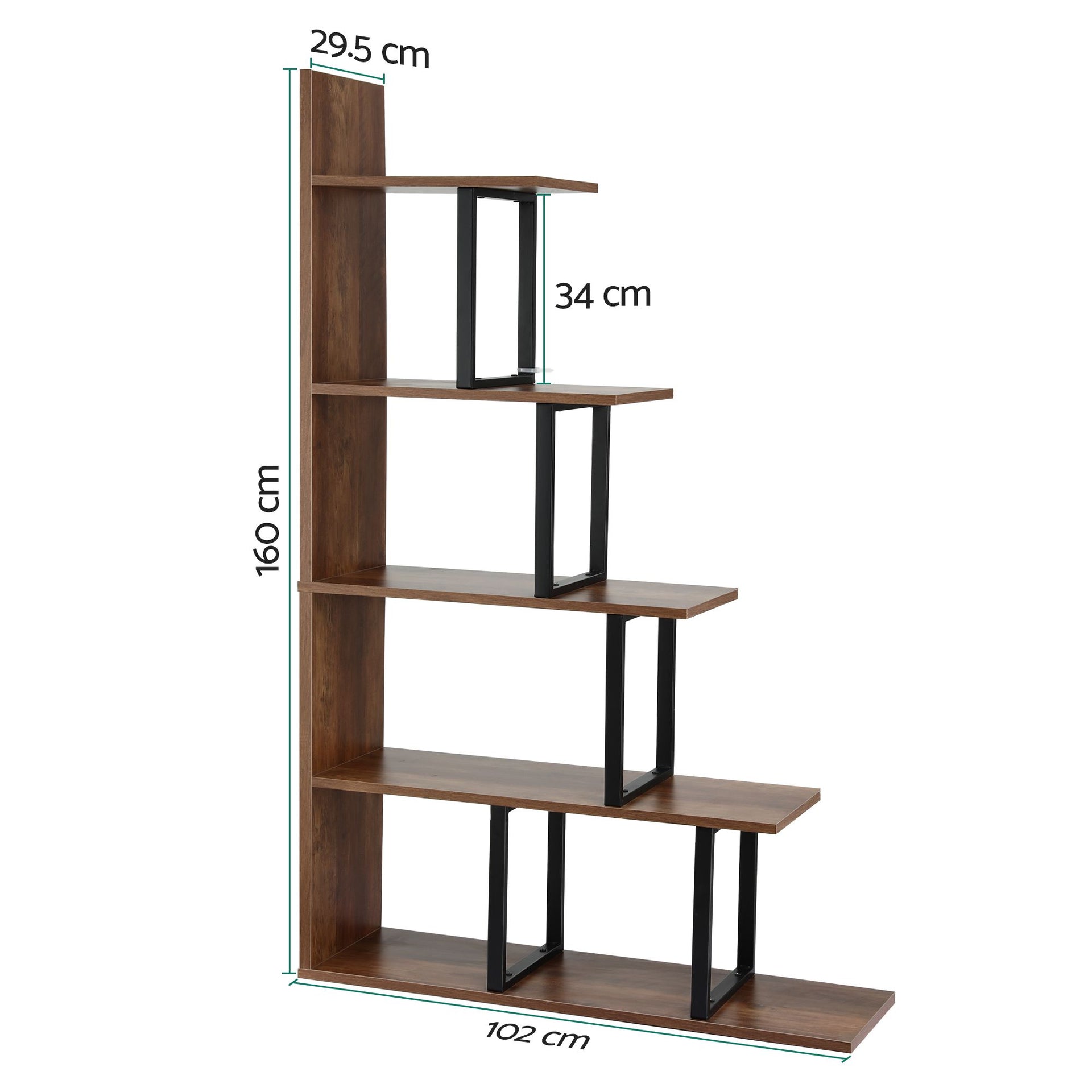 Artiss 5 Tiers Bookshelf Ladder Corner Shelf Bookcase Walnut Awezingly