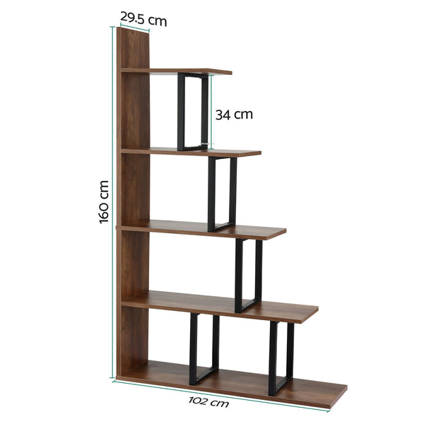 Artiss 5 Tiers Bookshelf Ladder Corner Shelf Bookcase Walnut Awezingly
