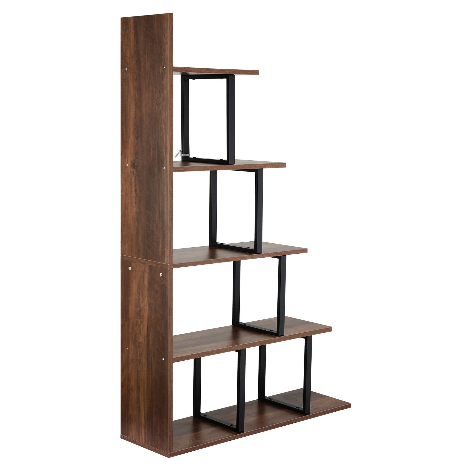 Artiss 5 Tiers Bookshelf Ladder Corner Shelf Bookcase Walnut Awezingly