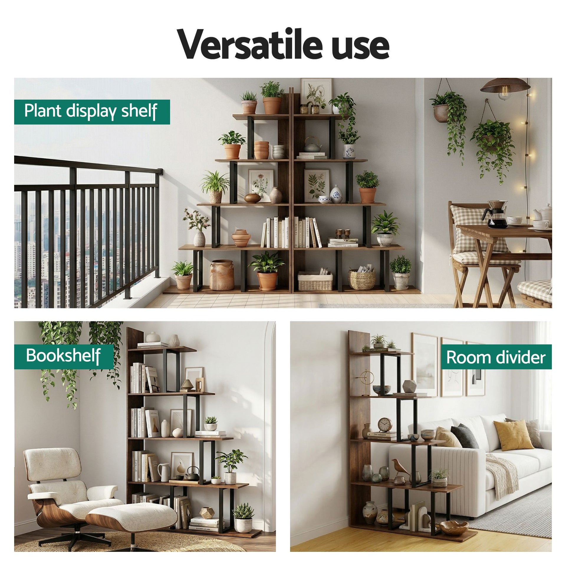 Artiss 5 Tiers Bookshelf Ladder Corner Shelf Bookcase Walnut Awezingly
