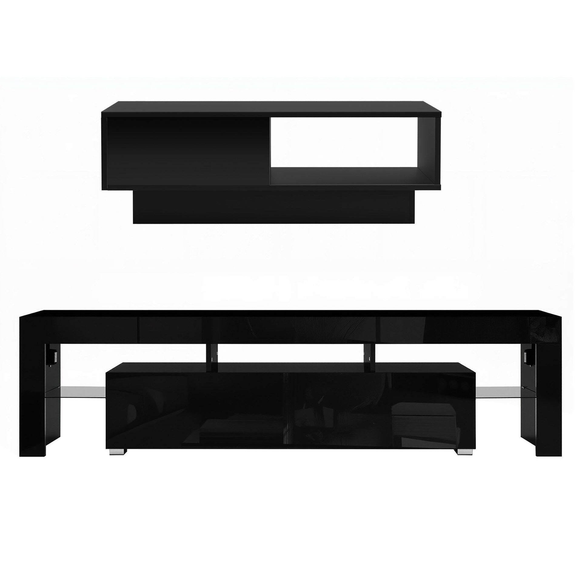 Artiss LED TV Unit & Coffee Table Set Storage Cabinet Black Awezingly