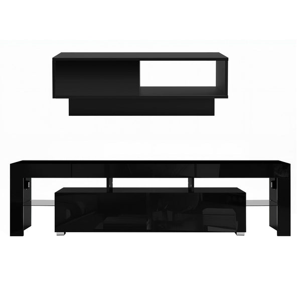 Artiss LED TV Unit & Coffee Table Set Storage Cabinet Black Awezingly