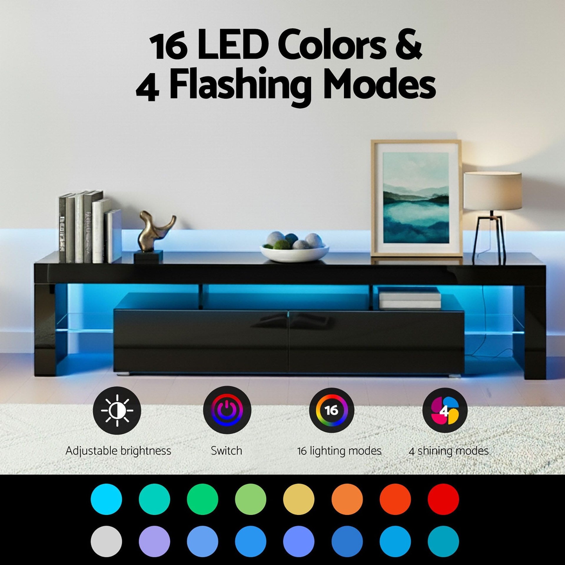 Artiss LED TV Unit & Coffee Table Set Storage Cabinet Black Awezingly