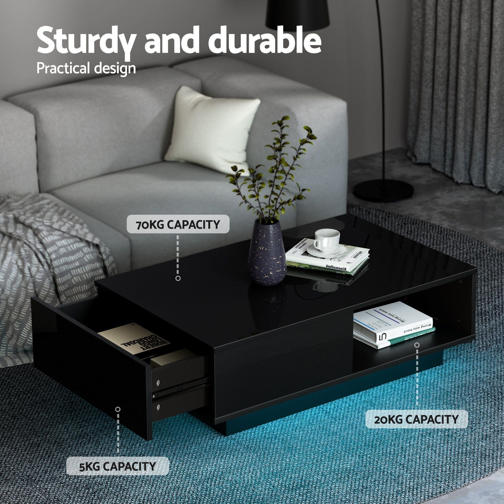 Artiss LED TV Unit & Coffee Table Set Storage Cabinet Black Awezingly