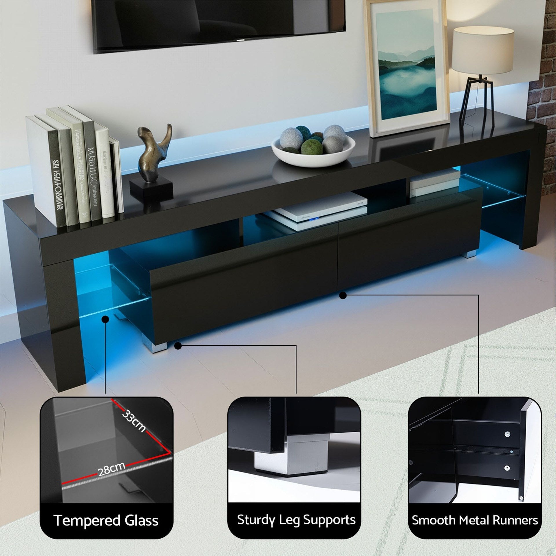 Artiss LED TV Unit & Coffee Table Set Storage Cabinet Black Awezingly