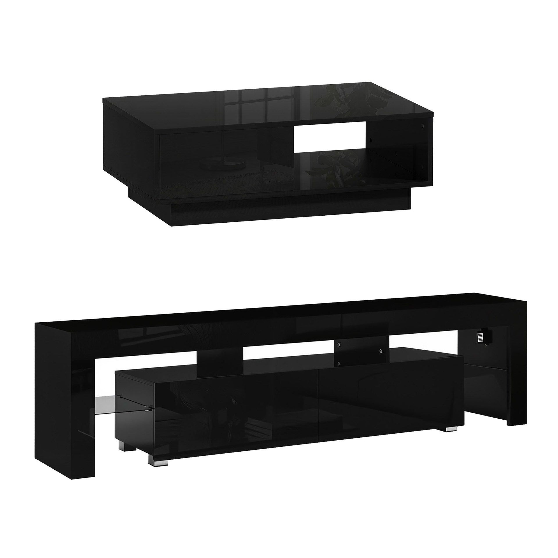 Artiss LED TV Unit & Coffee Table Set Storage Cabinet Black Awezingly