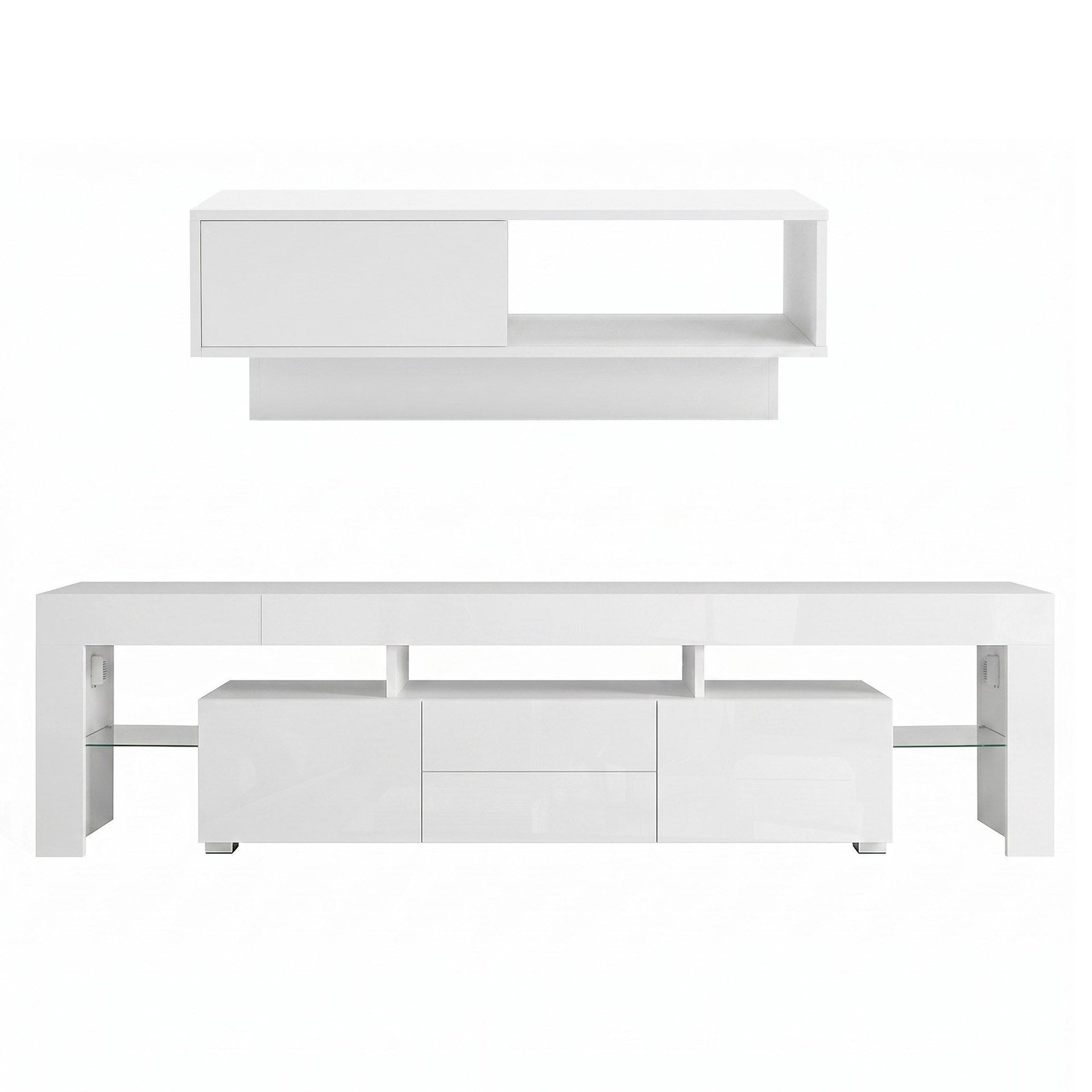 Artiss LED TV Unit & Coffee Table Set Storage Cabinet White Awezingly