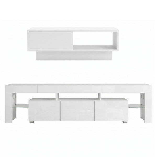 Artiss LED TV Unit & Coffee Table Set Storage Cabinet White Awezingly