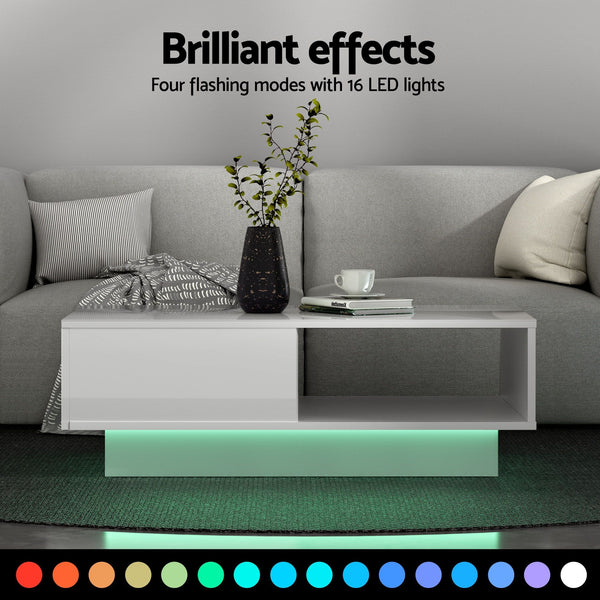Artiss LED TV Unit & Coffee Table Set Storage Cabinet White Awezingly