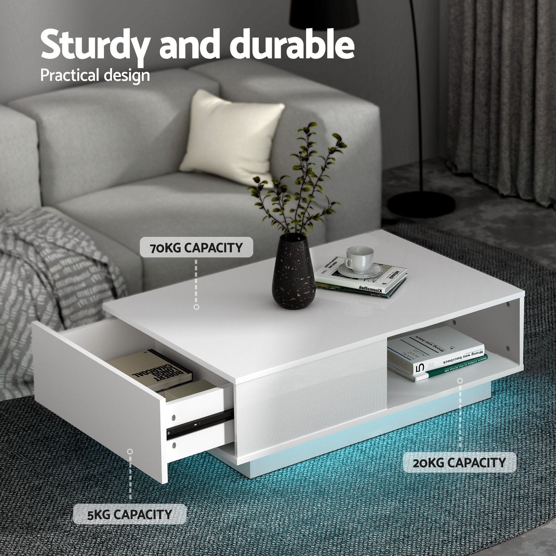 Artiss LED TV Unit & Coffee Table Set Storage Cabinet White Awezingly