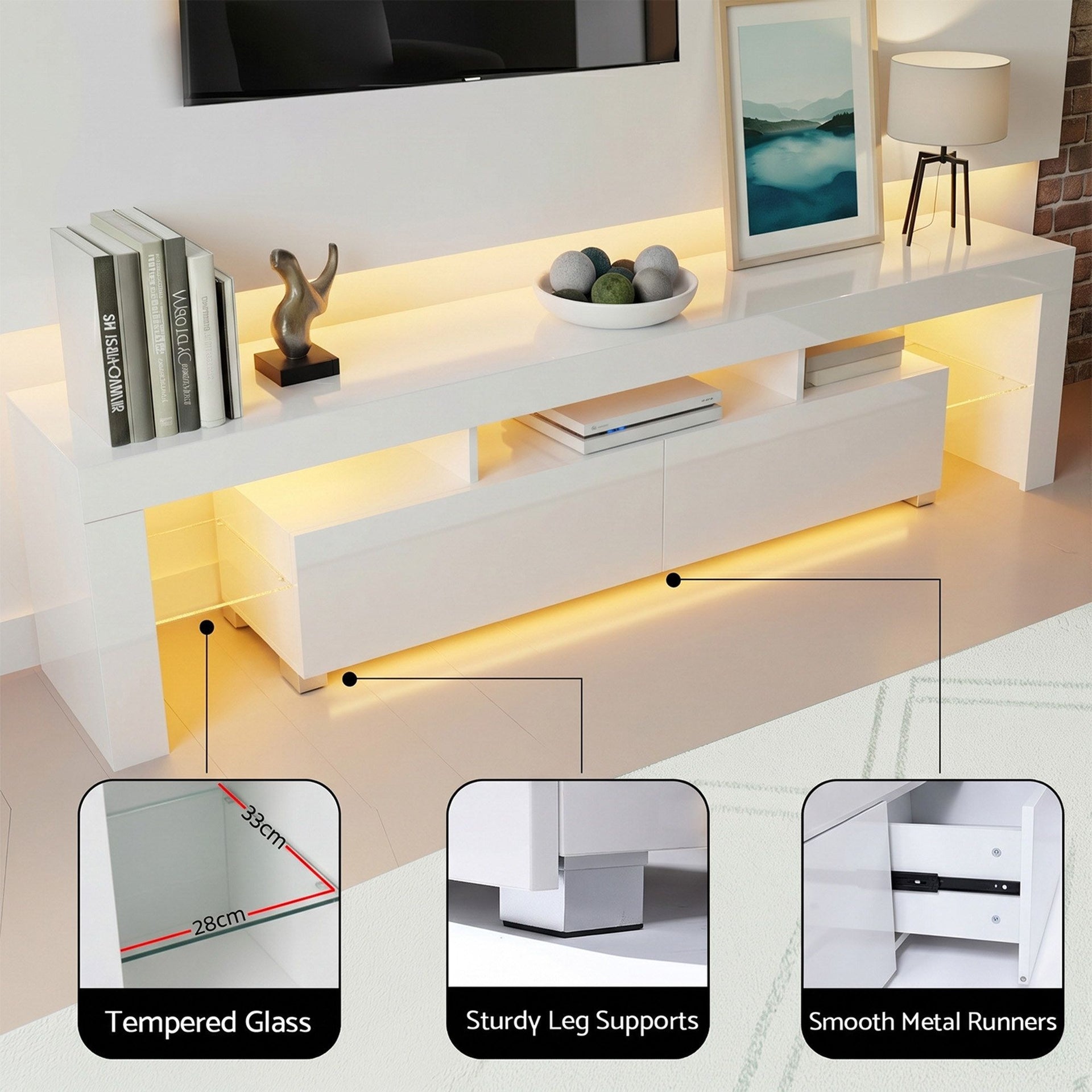 Artiss LED TV Unit & Coffee Table Set Storage Cabinet White Awezingly