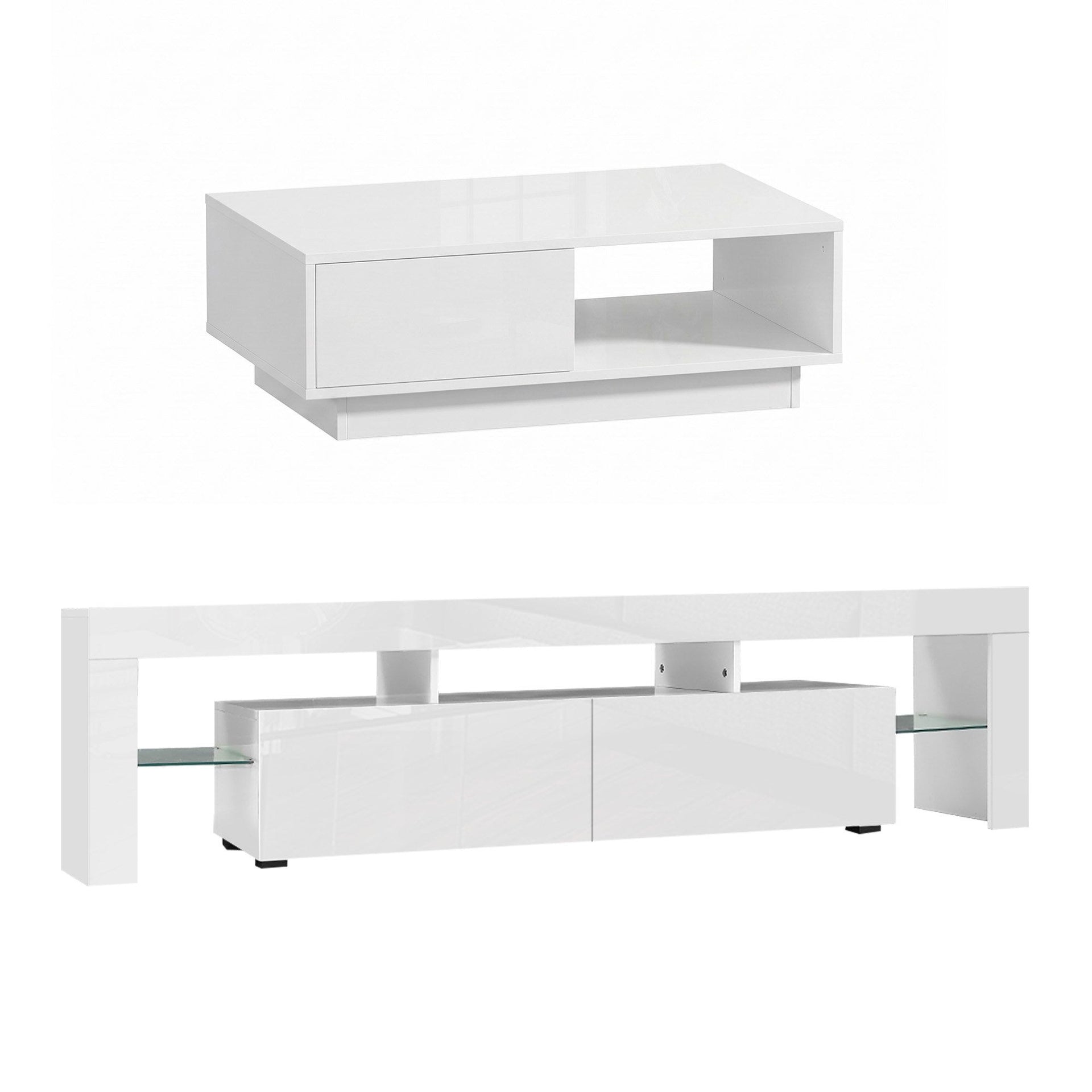 Artiss LED TV Unit & Coffee Table Set Storage Cabinet White Awezingly