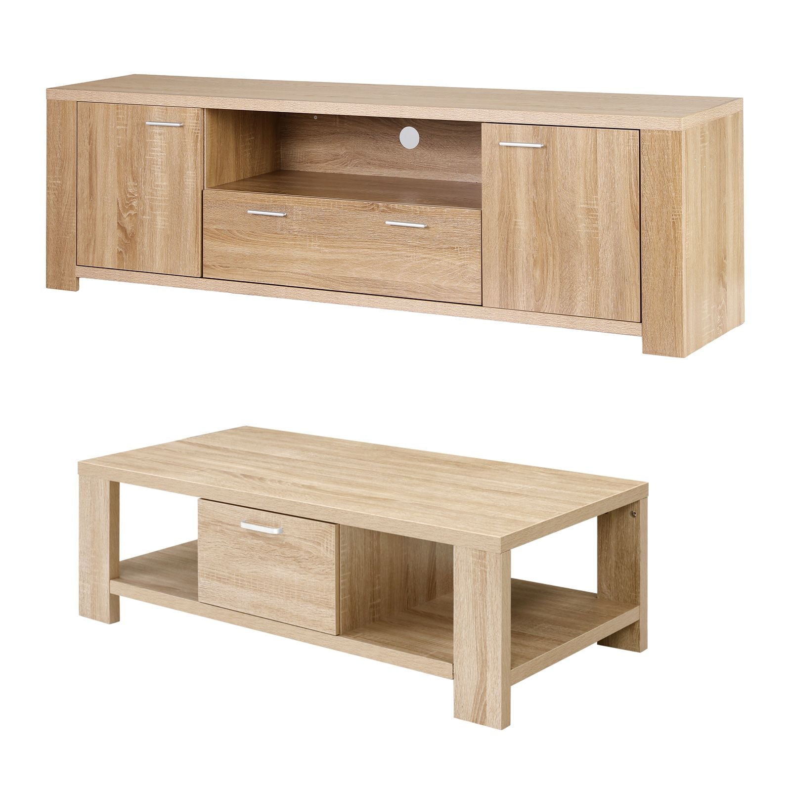 Artiss TV Unit & Coffee Table Set Storage Drawer Pine Awezingly