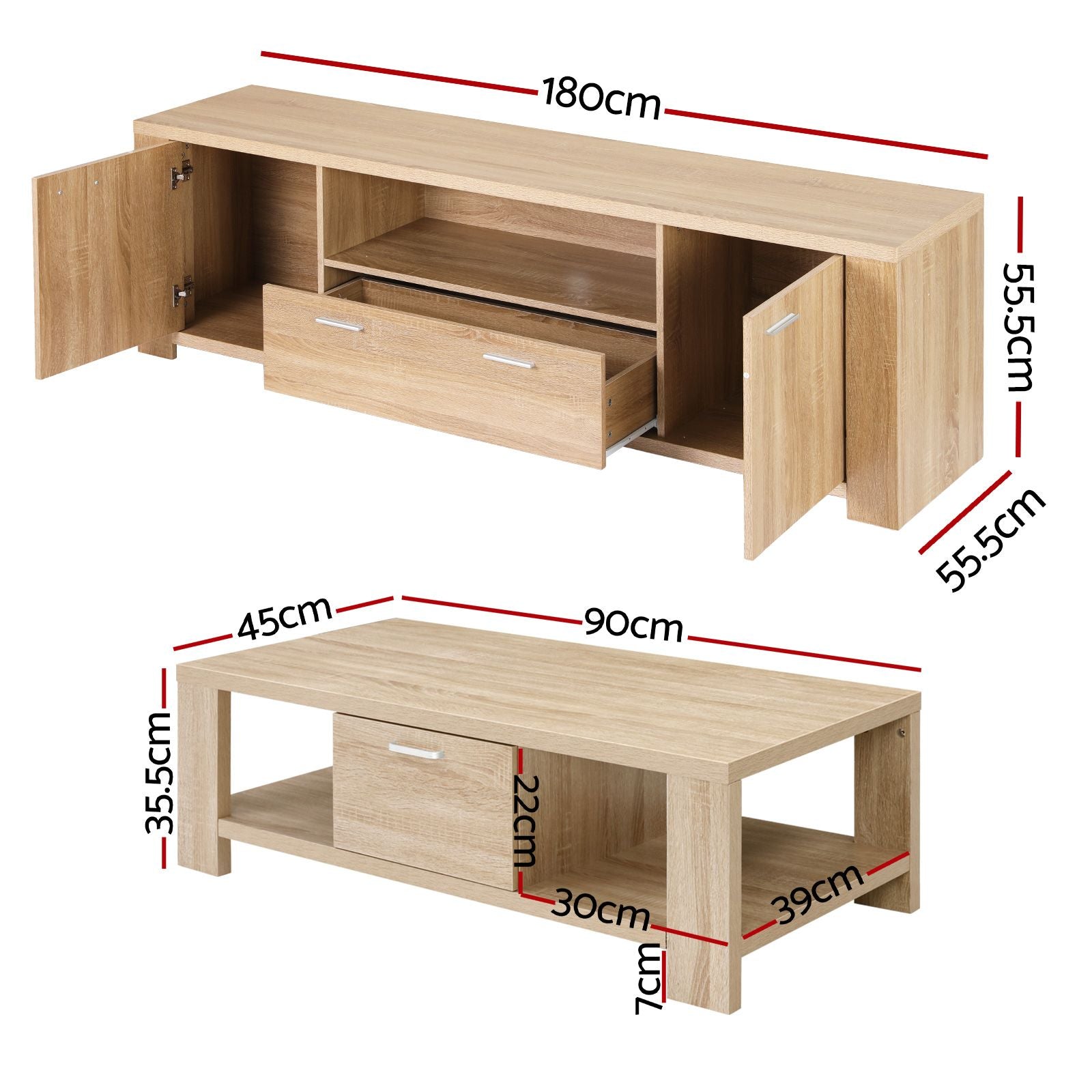 Artiss TV Unit & Coffee Table Set Storage Drawer Pine Awezingly