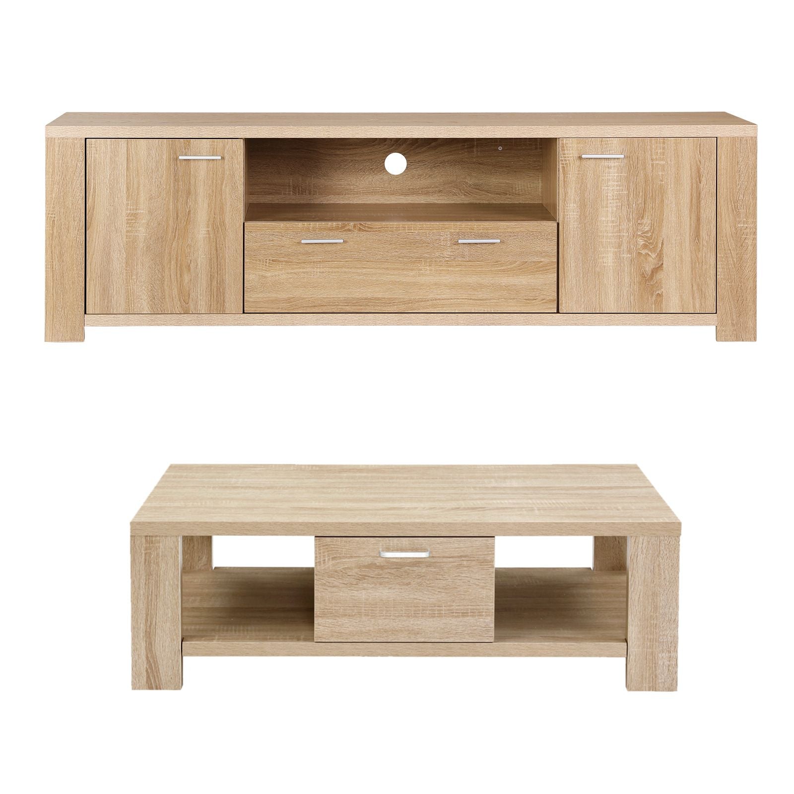 Artiss TV Unit & Coffee Table Set Storage Drawer Pine Awezingly