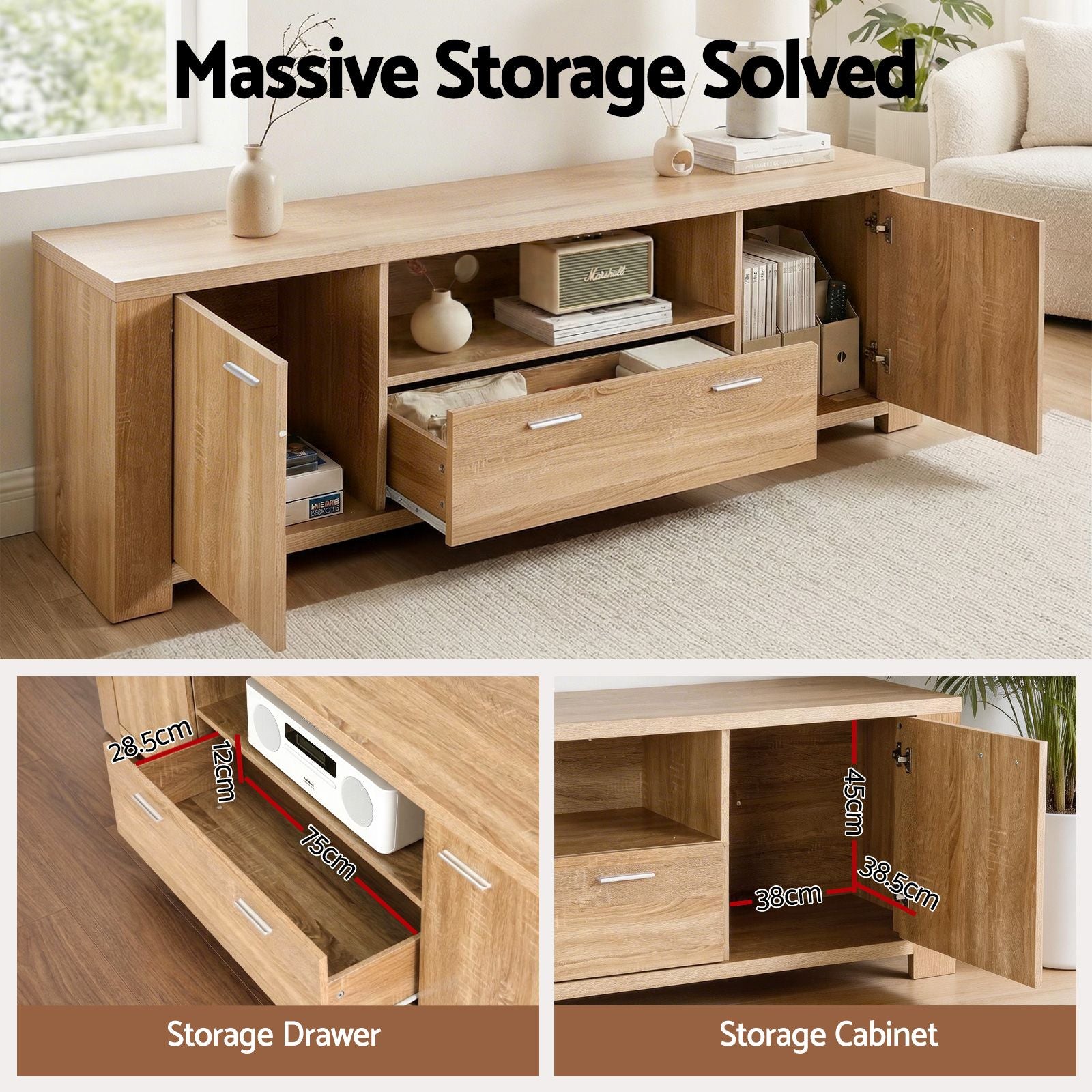 Artiss TV Unit & Coffee Table Set Storage Drawer Pine Awezingly