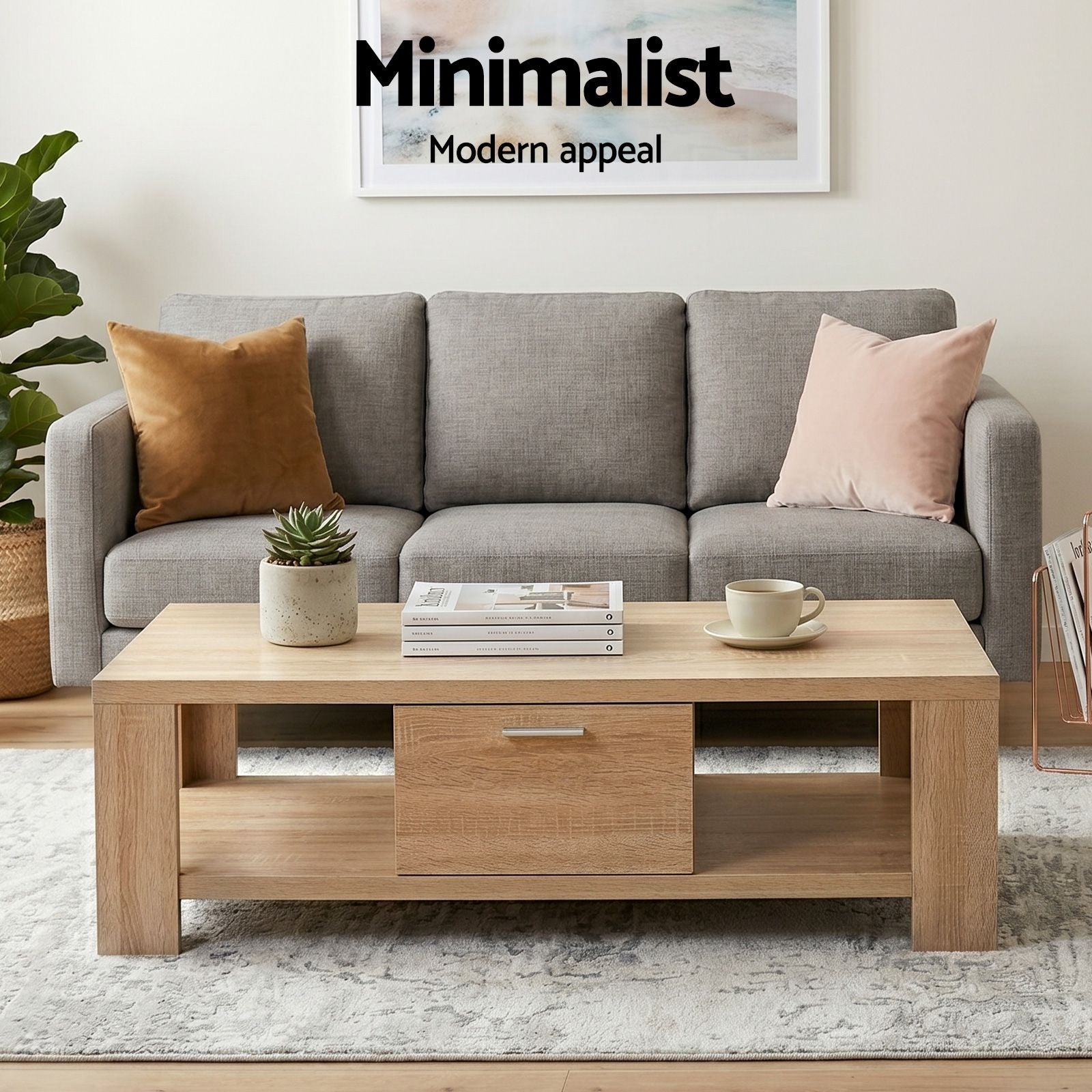 Artiss TV Unit & Coffee Table Set Storage Drawer Pine Awezingly