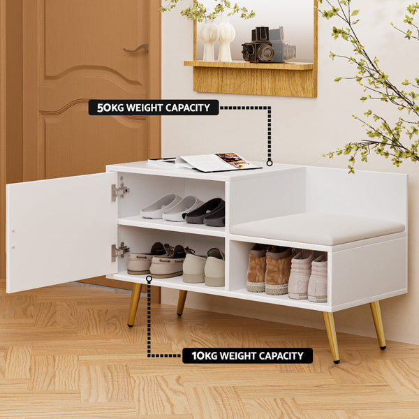 Artiss Shoe Rack Cabinet Bench 6 Pairs White Artiss