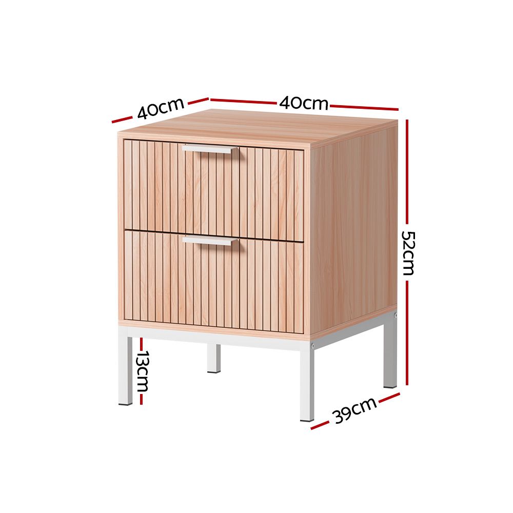 Artiss 2X Bedside Table 2 Drawers Storage Nightstand Cabinet Metal Legs Pine Awezingly