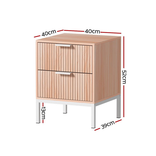 Artiss 2X Bedside Table 2 Drawers Storage Nightstand Cabinet Metal Legs Pine Awezingly