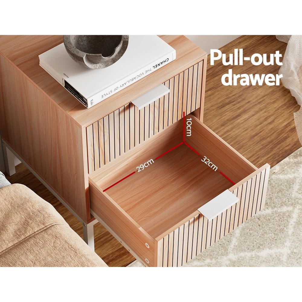 Artiss 2X Bedside Table 2 Drawers Storage Nightstand Cabinet Metal Legs Pine Awezingly