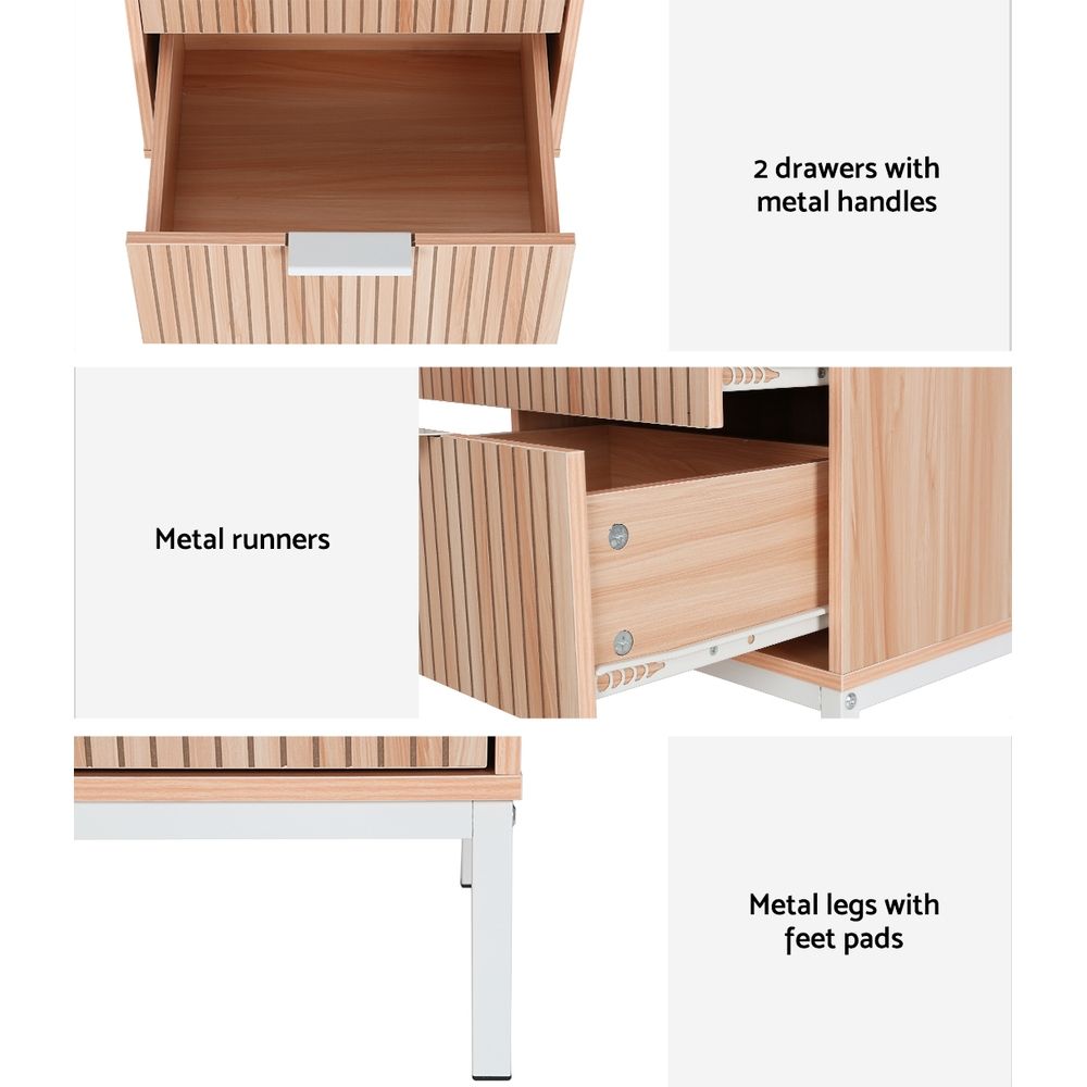 Artiss 2X Bedside Table 2 Drawers Storage Nightstand Cabinet Metal Legs Pine Awezingly