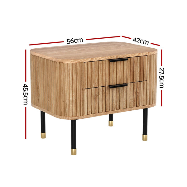 Artiss Bedside Table 2 Drawers Paulownia Wood Pine Does Not Apply