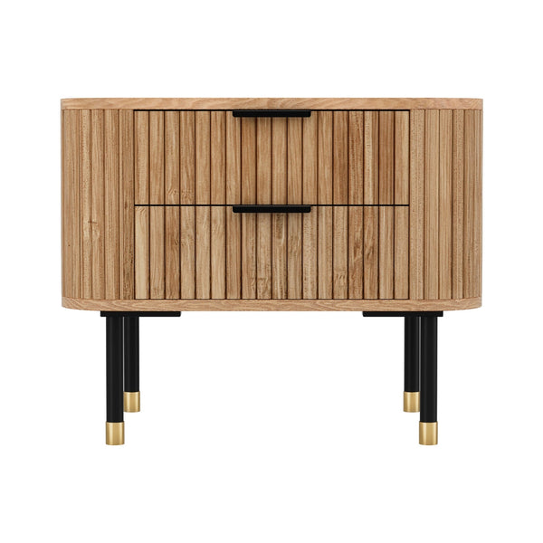 Artiss Bedside Table 2 Drawers Paulownia Wood Pine Does Not Apply